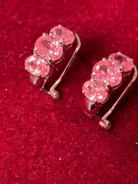 Pink Crystal Three-Stone Hoop Earrings - Women's Jewelry